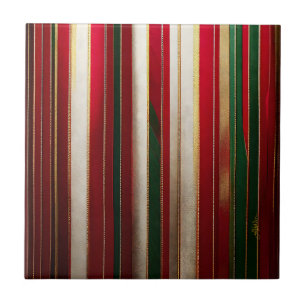 Christmas Colour Stripes Red Green White Gold Tile