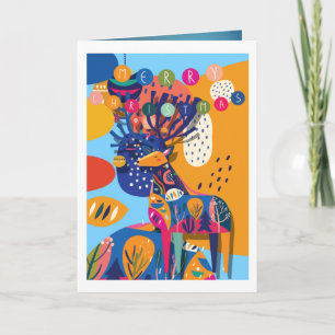 Christmas Colourful Abstract Reindeer Personalized Holiday Card