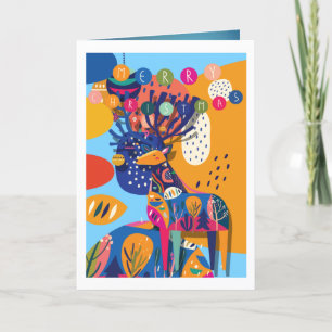 Christmas Colourful Abstract Reindeer Personalized Holiday Card