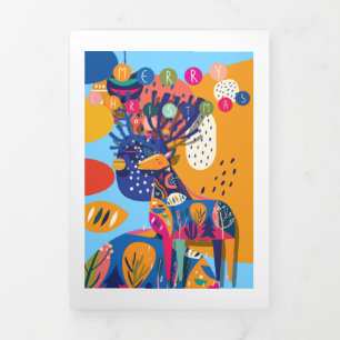 Christmas Colourful Abstract Reindeer Personalized Tri-Fold Holiday Card