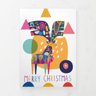 Christmas Colourful Abstract Reindeer Personalized Tri-Fold Holiday Card