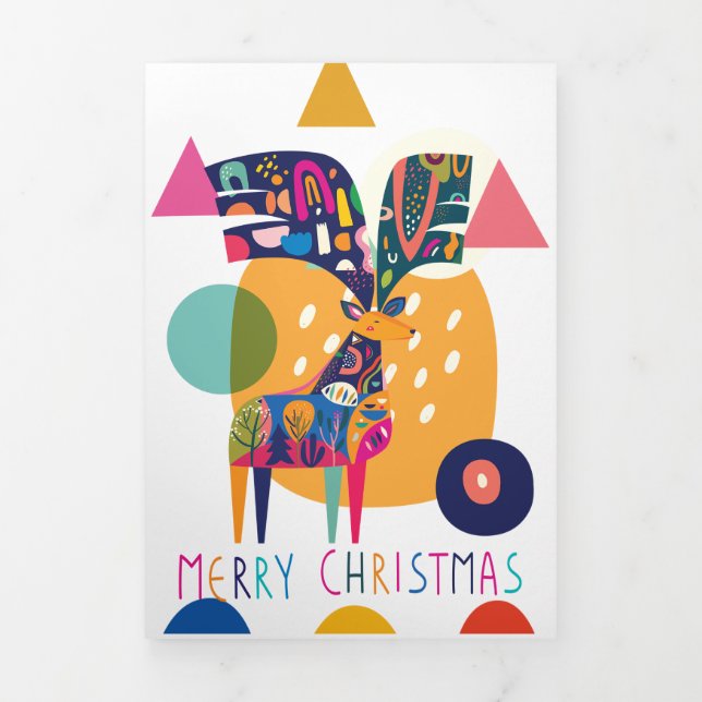 Christmas Colourful Abstract Reindeer Personalized Tri-Fold Holiday Card (Cover)