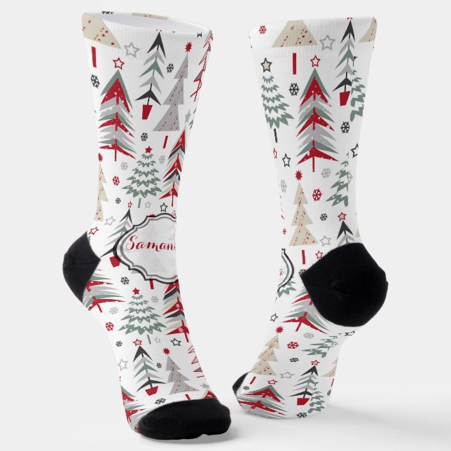 Christmas ,colourful ,Christmas tree ,red ,green  Socks (Angled)
