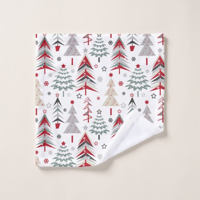 Christmas ,colourful ,Christmas tree ,red ,green Wash Cloth (Wash Cloth)