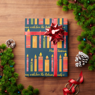 Christmas colourful collage candles pattern custom wrapping paper