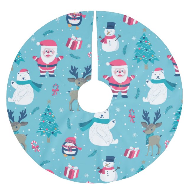 Christmas Colourful Design Brushed Polyester Tree Skirt (Front)
