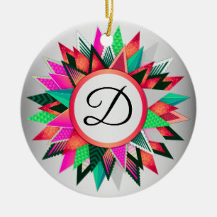 Christmas Colourful Design Monogram Initial Ceramic Ornament