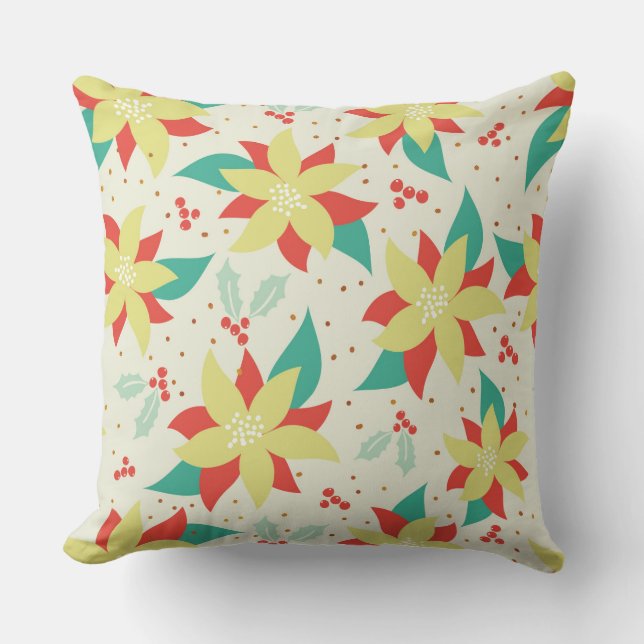 Christmas Colourful Flowers Throw Pillow (Front)