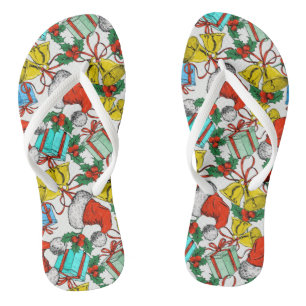 Christmas Colourful Gifts Red Santa Hats Holidays Flip Flops