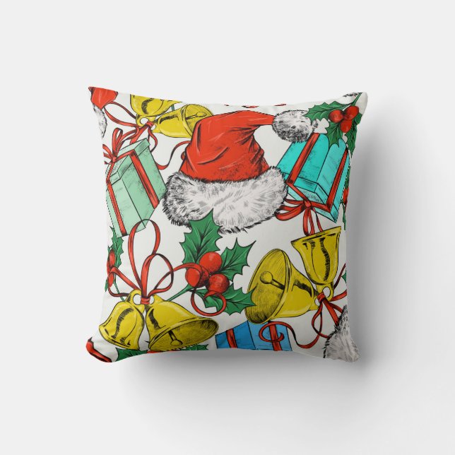 Christmas Colourful Gifts Red Santa Hats Holidays Throw Pillow (Front)