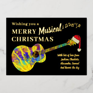 Christmas Colourful Guitar Personalized Gold Foil Holiday Card