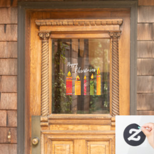 Christmas colourful painted paper cut out candles window cling