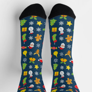 Christmas colourful pattern blue socks