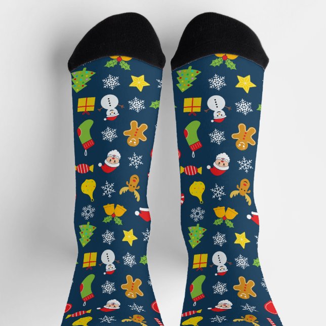 Christmas colourful pattern blue socks (Top)