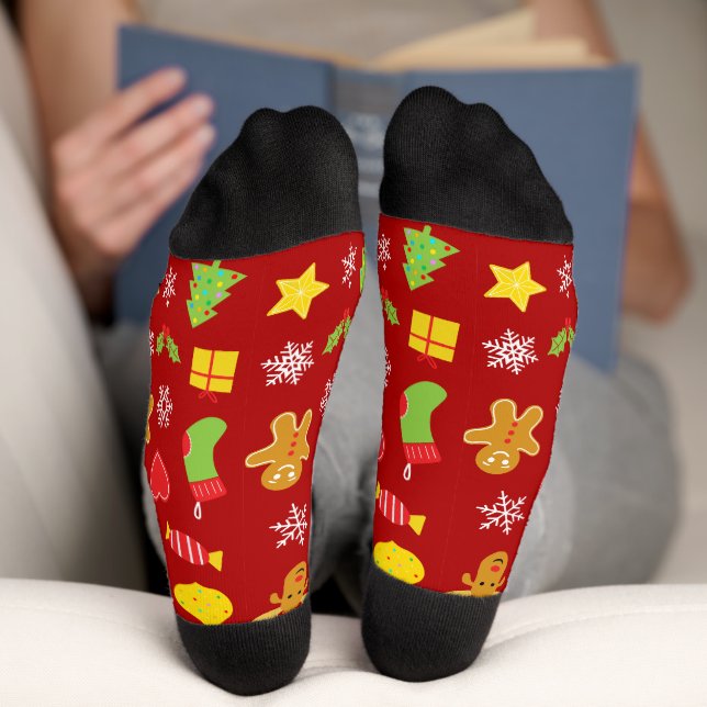 Christmas colourful pattern red socks (Bottom)