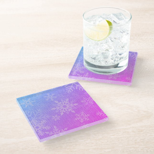 Christmas colourful Snowflakes Glass Coaster (Angled)