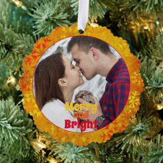 Christmas Colourful Snowflakes Photo Template Ornament Card