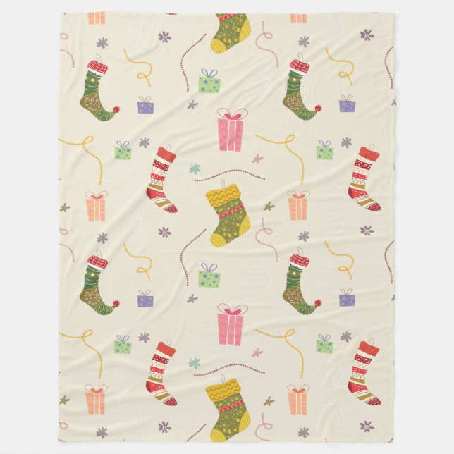 Christmas Colourful Symbols Changeable Background Fleece Blanket (Front)