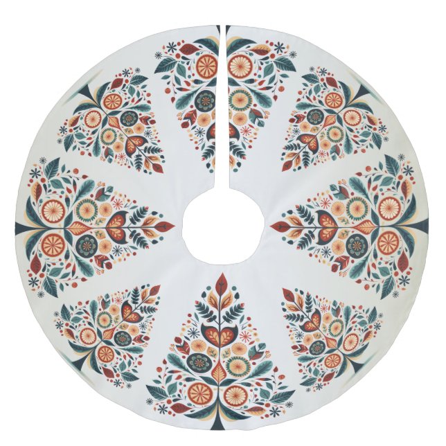 Christmas Colourful Tree Scandinavia Folk Art Brushed Polyester Tree Skirt (Front)