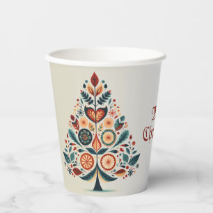 Christmas Colourful Tree Scandinavia Folk Art Paper Cups