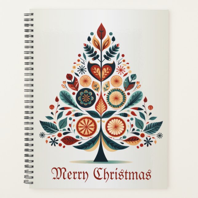 Christmas Colourful Tree Scandinavia Folk Art Planner (Front)