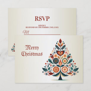 Christmas Colourful Tree Scandinavia Folk Art RSVP Card