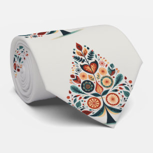 Christmas Colourful Tree Scandinavia Folk Art Tie