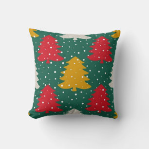 Christmas Colourful Trees Seamless Patterns Throw Pillow