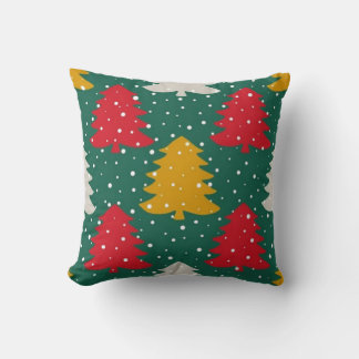Christmas Colourful Trees Seamless Patterns Throw Pillow