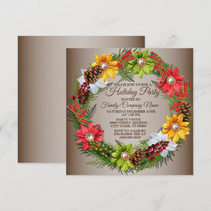 Christmas Colourful Wreath Holidays Party Invitation