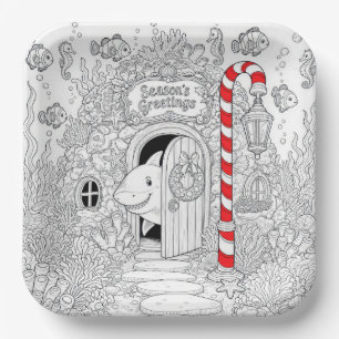 Christmas Colouring Book with Shark Paper Plate