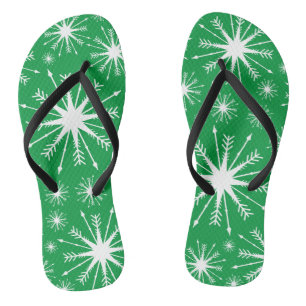 Christmas Colours And Snowflakes Flip Flops