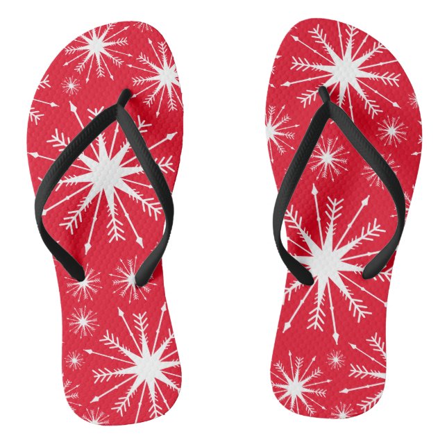 Christmas Colours And Snowflakes Flip Flops (Footbed)