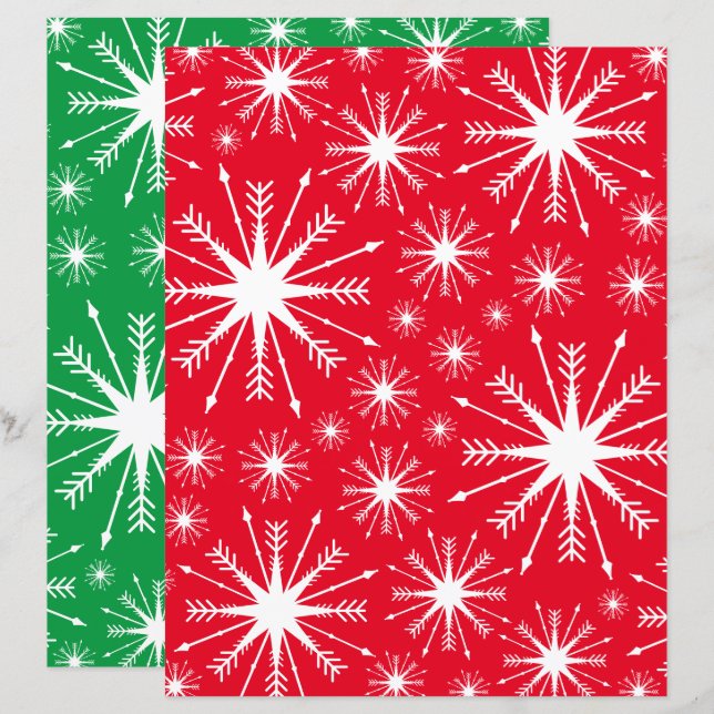 Christmas Colours And Snowflakes Scrapbook Paper (Front/Back)