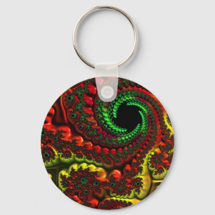 Christmas Colours Mandelbrot Button Key Ring
