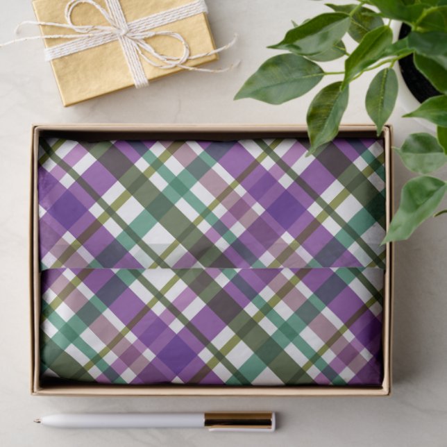 Christmas Colours Plaid Purple Green Blue Tissue Paper (Gift)