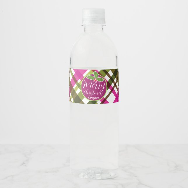 Christmas Colours Plaid  Water Bottle Label (Front)