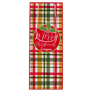 Christmas Colours Plaid Wine Gift Bag