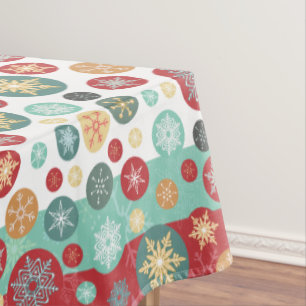 Christmas Colours Retro Deco Snowflakes Tablecloth