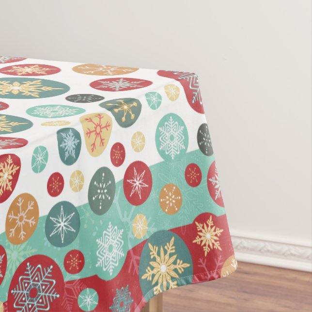 Christmas Colours Retro Deco Snowflakes Tablecloth (In Situ)
