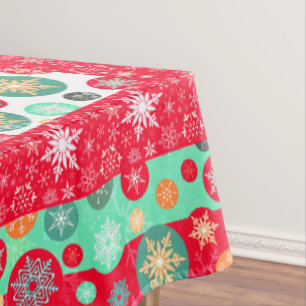 Christmas Colours Retro Deco Snowflakes Tablecloth