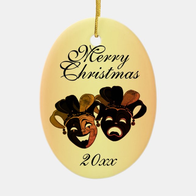 Christmas Comedy and Tragedy Theatre Masks Ceramic Ornament (Front)
