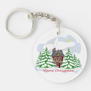 Christmas coming to family house keychain