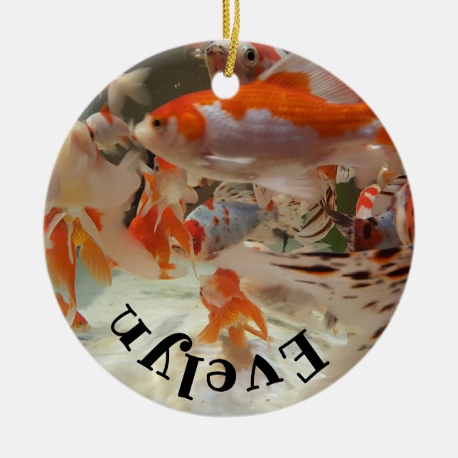 Christmas common and  shubunkin goldfish ceramic ornament (Front)