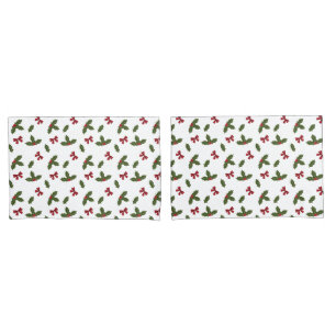 Christmas Common Holly Plant And Red Bows Pattern Pillowcase