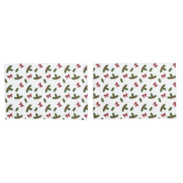 Christmas Common Holly Plant And Red Bows Pattern Pillowcase (Front-Set)
