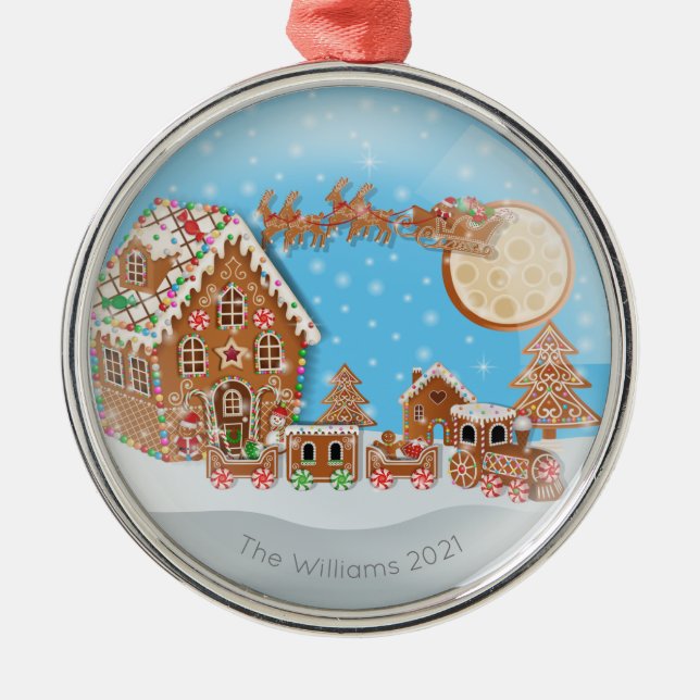 Christmas concept with gingerbread landscape metal ornament (Front)