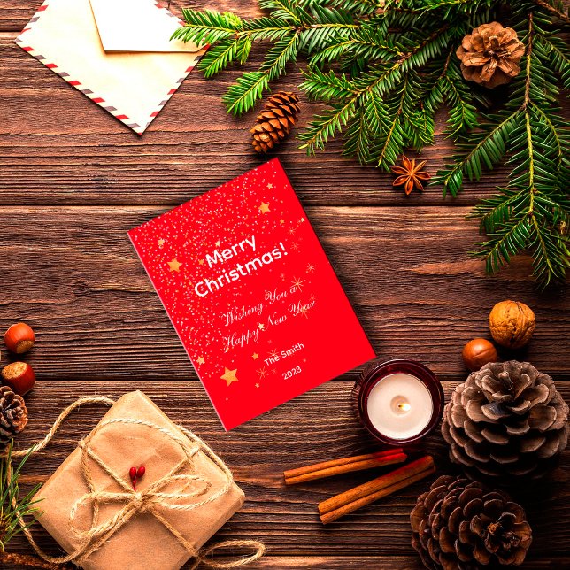 Christmas confetti gold stars green red postcard (Creator Uploaded)