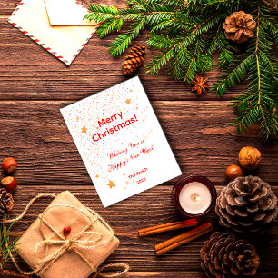 Christmas confetti gold stars white red postcard