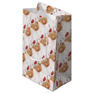 christmas coo Highland Cow with Christmas Hat Small Gift Bag